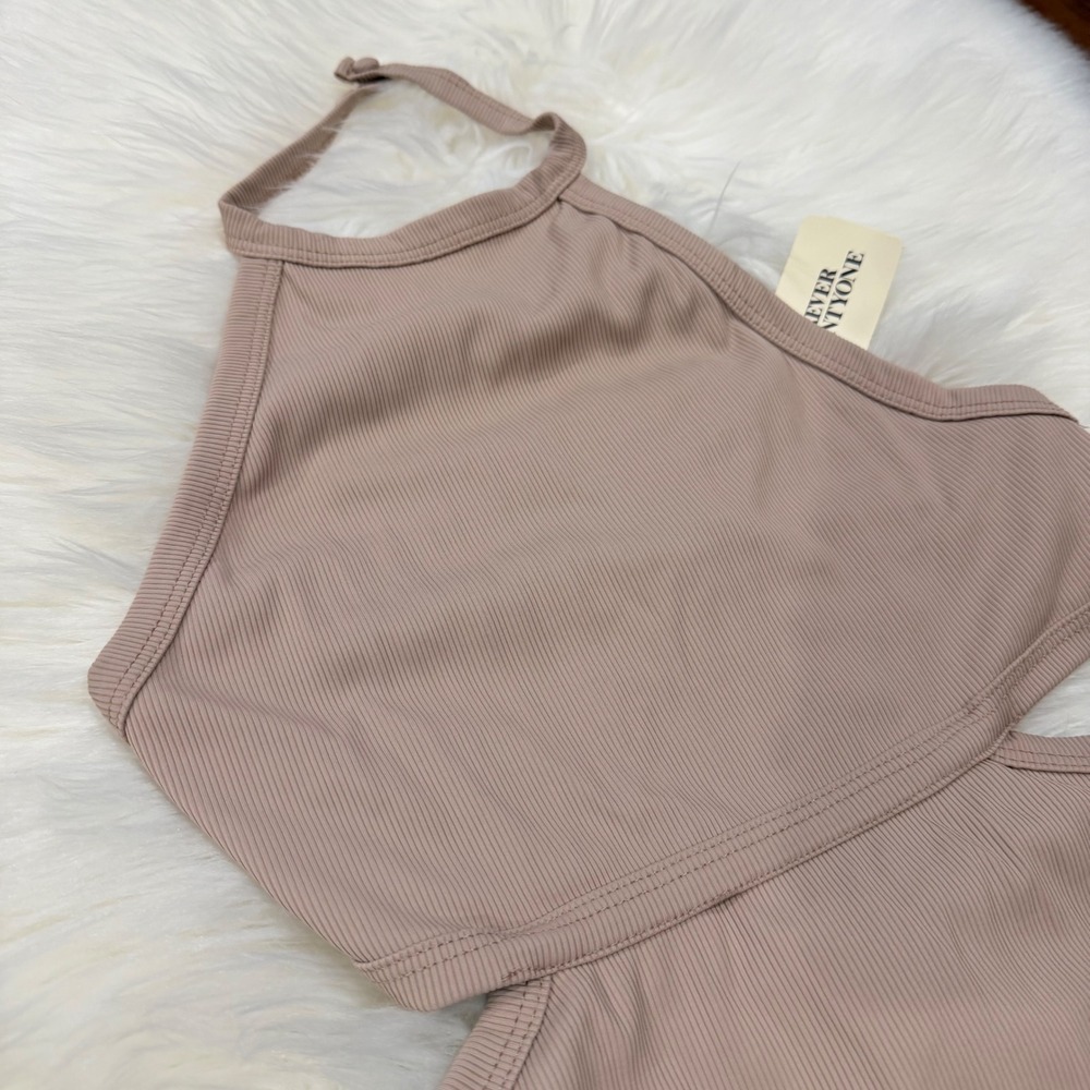 Forever 21 Womens Ribbed Knit Halter Bodysuit Coffee Tan Side Cutouts Size M NEW - Picture 6 of 10